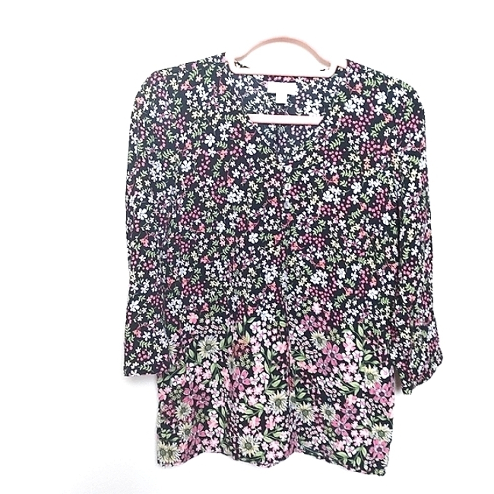 J. Jill Cottagecore Quarter Sleeve Floral Print Blouse Size XS